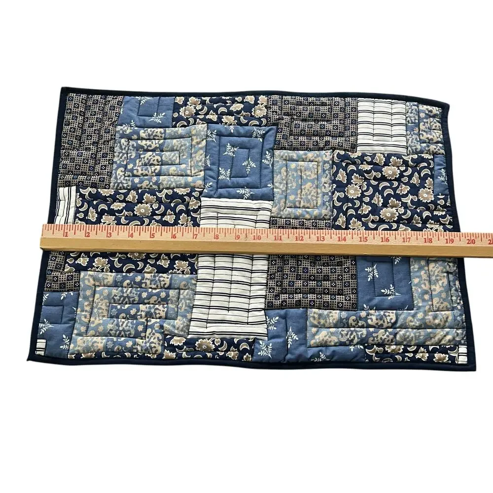 Pottery Barn 6 Piece 100% Organic Cotton Quilted Placemats Blue Tones Patchwork